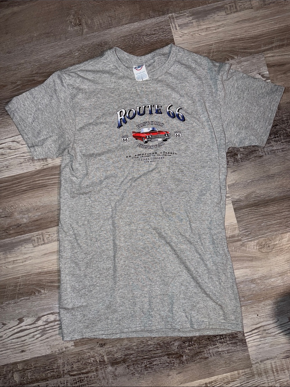 Delta Men's Gray Route 66 Graphic Tee with Red Car Accent